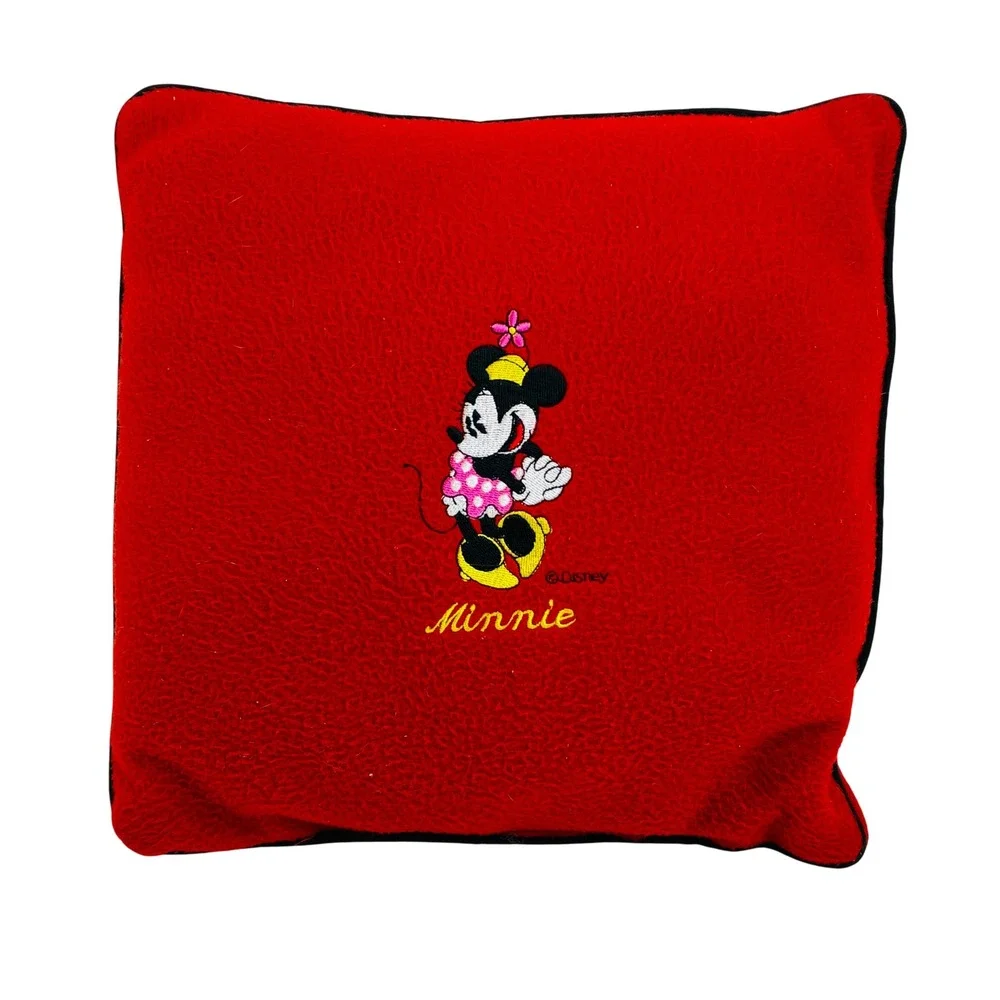 Disney Minnie Mouse Red Fleece Embroidered Decorative Throw Pillow Square 12x12